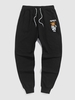 Bear Astronaut Graphic Printed Drawstring Jogger Pants M Black