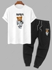 Bear Astronaut Printed Funny T-shirt and Drawstring Jogger Pants Set White