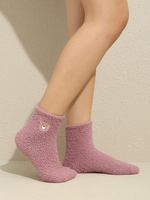 Bear Embroidered Fuzzy Ankle Socks