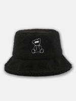 Bear Embroidered Fuzzy Faux Shearling Bucket Hat