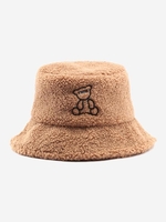 Bear Embroidered Fuzzy Faux Shearling Bucket Hat