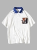 Bear Embroidery Color Spliced Collar Polo T-shirt 2xl White