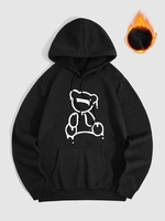 Bear Pattern Warm Thermal Fleece-lined Hoodie L Black