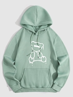 Bear Pattern Warm Thermal Fleece-lined Hoodie L Light green