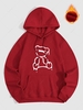 Bear Pattern Warm Thermal Fleece-lined Hoodie L Red