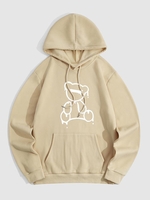 Bear Pattern Warm Thermal Fleece-lined Hoodie M Light coffee