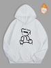 Bear Pattern Warm Thermal Fleece-lined Hoodie S White
