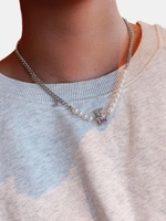 Bear Pendant Faux Pearl Spliced Necklace