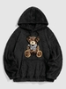 Bear Terry Embroidered Pullover Fluffy Teddy Hoodie L Black