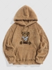 Bear Terry Embroidered Pullover Fluffy Teddy Hoodie L Coffee