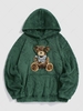 Bear Terry Embroidered Pullover Fluffy Teddy Hoodie L Deep green