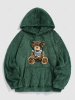Bear Terry Embroidered Pullover Fluffy Teddy Hoodie L Deep green