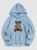 Bear Terry Embroidered Pullover Fluffy Teddy Hoodie L Light blue