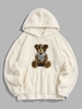 Bear Terry Embroidered Pullover Fluffy Teddy Hoodie L White