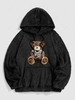 Bear Terry Embroidered Pullover Fluffy Teddy Hoodie M Black