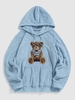 Bear Terry Embroidered Pullover Fluffy Teddy Hoodie M Light blue