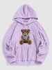 Bear Terry Embroidered Pullover Fluffy Teddy Hoodie M Light purple