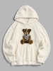Bear Terry Embroidered Pullover Fluffy Teddy Hoodie M White