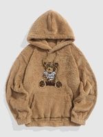 Bear Terry Embroidered Pullover Fluffy Teddy Hoodie S Coffee