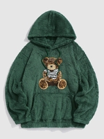 Bear Terry Embroidered Pullover Fluffy Teddy Hoodie S Deep green