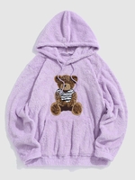 Bear Terry Embroidered Pullover Fluffy Teddy Hoodie S Light purple