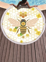 Bee and Flowers Pattern Beach Towel