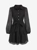 Belted Button Front Fishnet Panel Mini Dress L Black
