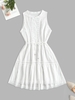 Belted Button Loop Crochet Trim Casual Dress L White