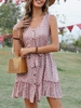 Belted Button Up Spotted Print Mini Dress S Light pink