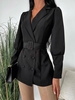 Belted Double Breasted Lapel Blazer L Black