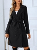 Belted Double Breasted Lapel Trench Coat M Black