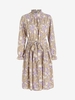 Belted Floral Poet Sleeve Pleated Midi Dress L