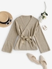 Belted Heathered Wrap Cardigan Light coffee