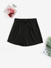 Belted Mock Button High Waisted Shorts S Black