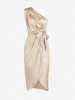 Belted One Shoulder Silky Wedding Guest Dress L Light coffee