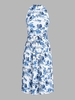 Belted Pleated Floral Midi Dress M White