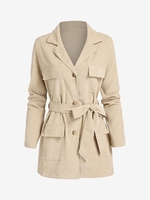 Belted Pocket Lapel Blazer M Light coffee