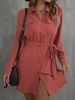 Belted Pocket Mini Shirt Dress L Orange