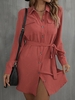 Belted Pocket Mini Shirt Dress M Orange