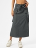 Belted Pockets Cargo Midi Skirt L Gray