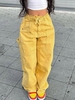 Belted Pockets Colored Carpenter Straight Jeans M Yellow