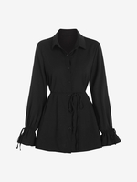 Belted Poet Sleeve Shirt L Black