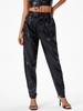 Belted PU Leather Tapered Pants M Black