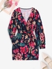 Belted Retro Floral Surplice Mini Dress M