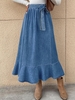 Belted Ruffled Hem Denim Maxi Skirt S Light blue