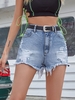 Belted Shredded Ripped Denim Cutoff Shorts M Blue