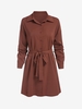 Belted Silky Long Sleeve Shirt Dress L Deep coffee