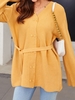 Belted V Neck Double Breasted Cardigan Light coffee