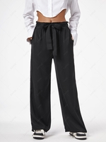 Belted Wide Leg Paperbag Pants M Black