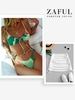 Bowknot Colorblock Tie Side String Bikini Swimwear with Ribbed Cinched Side Mini Skirt Green